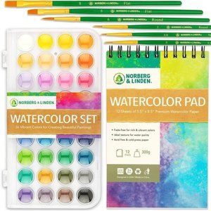 Watercolor Paint Set -36 Premium Paints -12 Page Pad -6Brushes-Painting Supplies